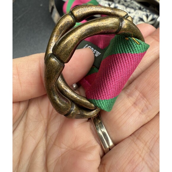 J.Crew Belt Womens S/M Pink Green Striped Silk D Ring Tennis Racket Preppy - Picture 2 of 7
